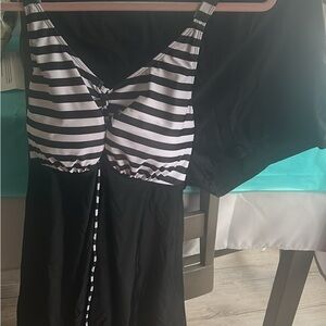 Black and White Striped Swimsuit